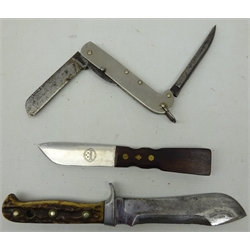  Puma White Hunter Knife,15cm shaped blade stamped No.6377 leather sheath stamped 1966, L27cm, Friedr Herder 'Constant' Solingen-Germany boot knife, with spade design to handle, in leather sheath and a Metal Stampings Ltd (subsiduary of W.R. Case & Son) pocket knife with two blades and a marlin spike (3)   
