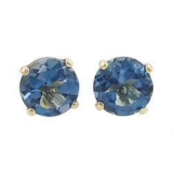 Pair of 9ct gold London blue topaz stud earrings, stamped