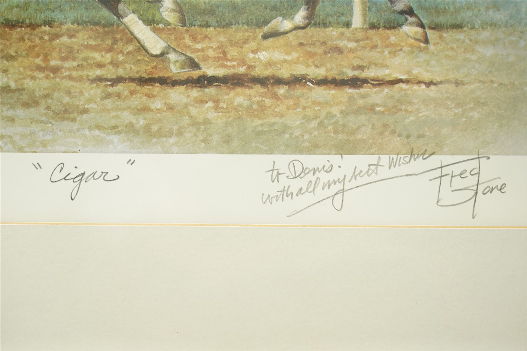 Sue Wingate (British 1947-2016): 'Shergar' with Walter Swinburn, pencil sketch signed titled and dated 1998, 37cm x 51cm; together with a print of 'Cigar' after Fred Stone, signed in pencil, 46cm x 44cm (2)