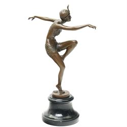 After Ferdinand Preiss (German 1882-1943): 'Con Brio', bronze figure bearing signature and with foundry mark, on black veined marble base, H38cm