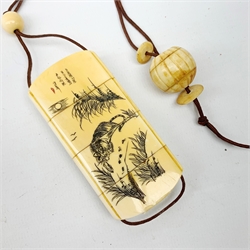 Japanese Meiji ivory four case inro, decorated with a figure of a farmer, and tiger to reverse, signed, L8cm  