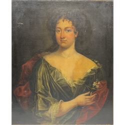 English School (18th century): Portrait of a Lady holding a Flower, oil on canvas unsigned 76cm x 63cm
