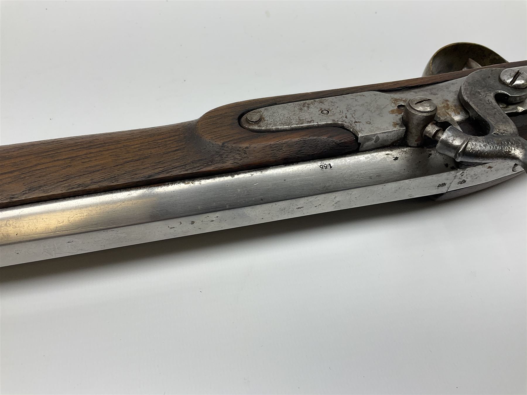 Reproduction 11-bore black-powder blunderbuss, the 61.5cm barrel with black-powder marks and ramrod under, walnut full stock with steel lock and brass fittings and two sling swivels, serial no.155, L101cm overall SHOTGUN CERTIFICATE REQUIRED