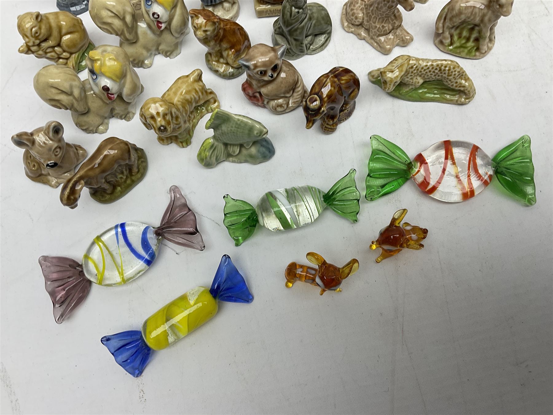 Collection of Wade Whimsies and three hand blown glass deer