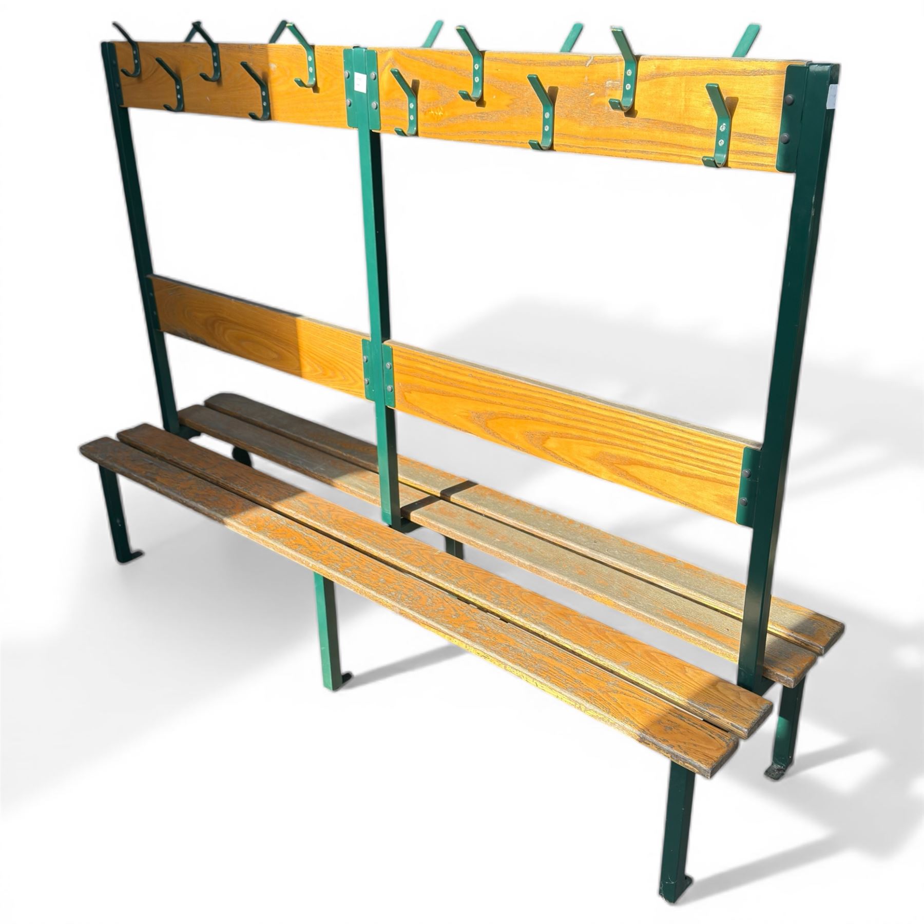 Industrial 'School' changing seat with coat hooks