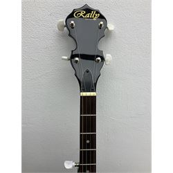 Rally five-string banjo with mahogany solid back L101cm in soft carrying case; and Brunswick Model BF200 acoustic guitar L103cm; with small quantity of instructional DVDs and booklets