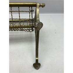 Railway interest - carriage compartment style wall mounting brass and mesh luggage rack, the ends cast with the initials NSWR (New South Wales Railroad) L77cm