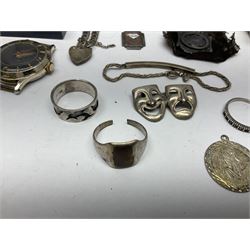 Four wristwatches including Seiko automatic, Sekonda, Timex and Ingersoll, silver Acme Lever pocket watch by H Samuel, 9ct gold keepers ring, silver and 9ct gold paste stone set cluster ring, silver and stone set silver jewellery and other vintage jewellery