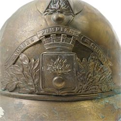 19th century French brass fireman's helmet inscribed 'Sapeurs Pompiers de Chaon'