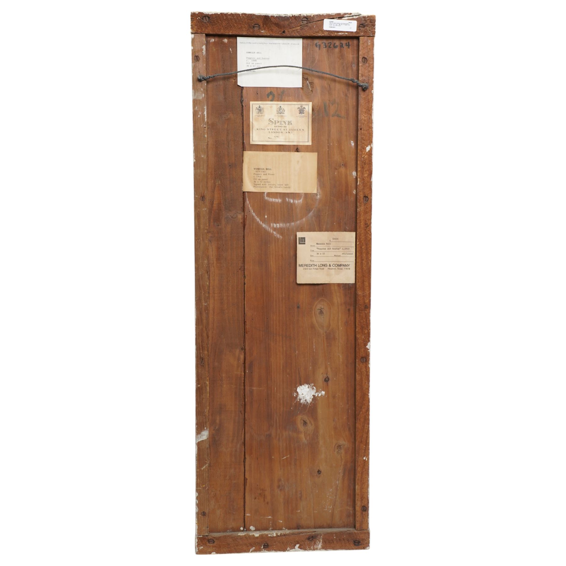 Vanessa Bell (British - Bloomsbury Group 1879-1961): Still Life of 'Poppies and Roses', oil on pine panel signed with initials, titled on gallery labels verso 92cm x 31cm
Provenance: originally from the artist’s family; exh. Anthony d'Offay, Dering Street, London; Spink, King Street, London; Meredith Long & Company, Houston, Texas.