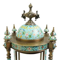 20th century Chinese cloisonne style portico display stand with urn mounted domed top and glass side panels H65cm