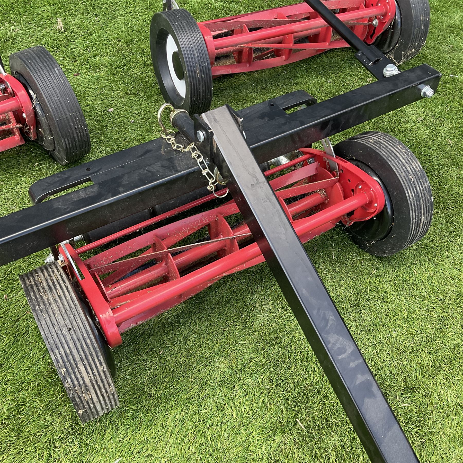 Three sectional trailed 58” mini gang mower, for ATV or ride on mower - very little use, new £1500. - THIS LOT IS TO BE COLLECTED BY APPOINTMENT FROM DUGGLEBY STORAGE, GREAT HILL, EASTFIELD, SCARBOROUGH, YO11 3TX