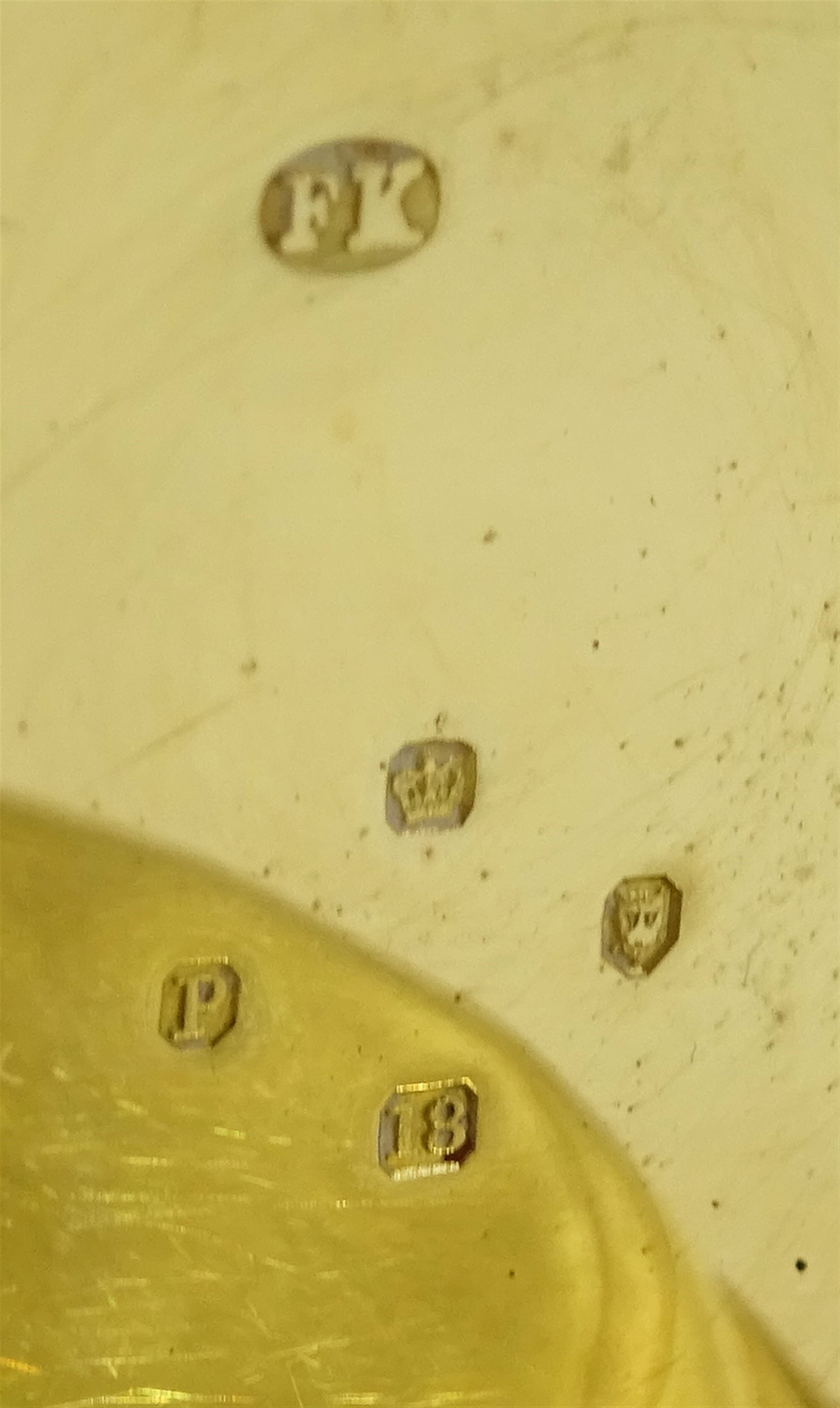 Victorian 18ct gold open face keyless lever pocket watch by L.N. Hobday & Co, Birmingham, No. 33936, white enamel dial with Roman numerals, back case engraved with coat of arms, inscription 'Supra Spem Spero' (I hope beyond hope) and initialled, case markers mark FK, London 1890