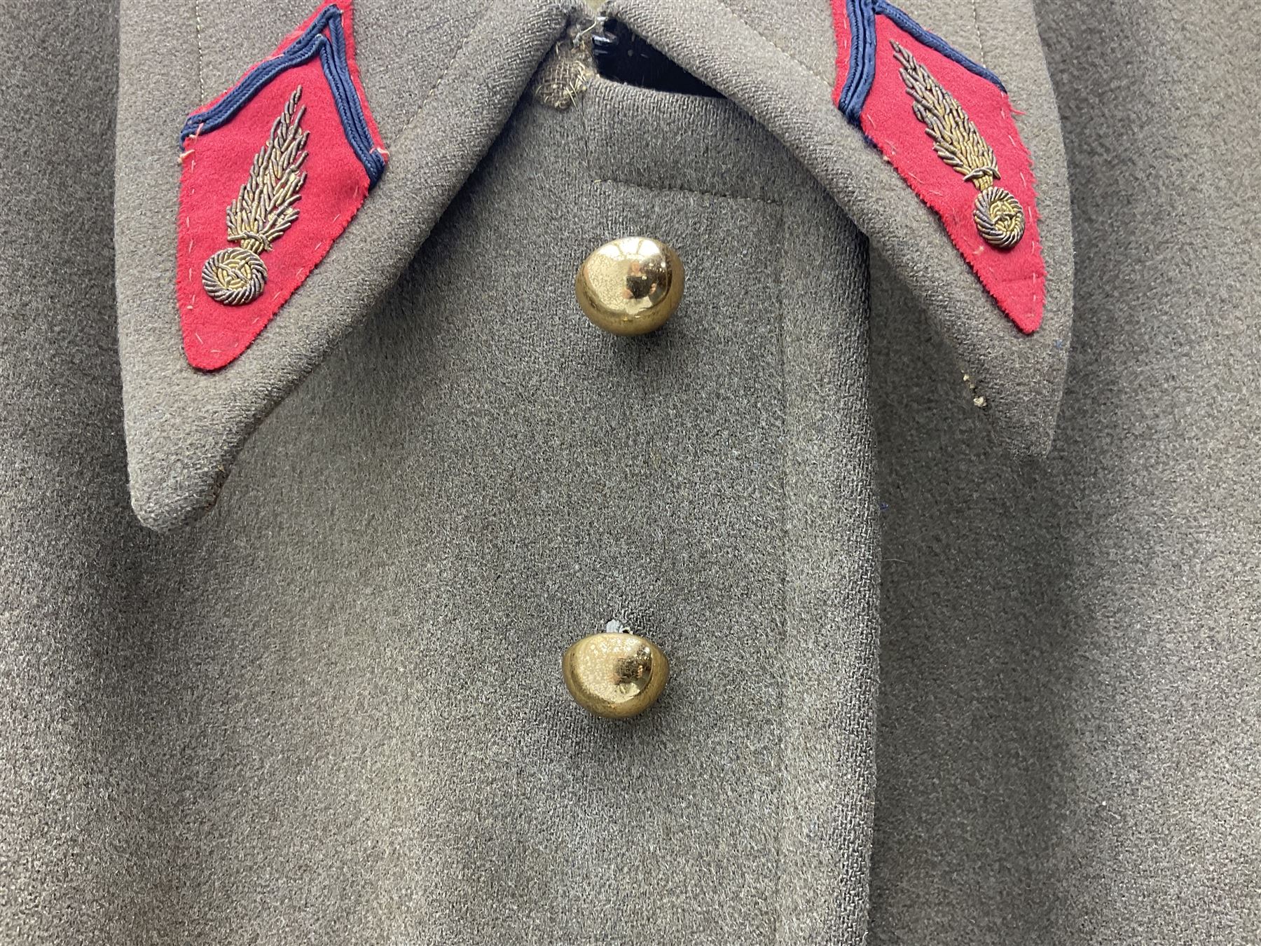 WW2 French Artillery Officer's greatcoat; bears label 'P. Vauclair 40 Boul. du Montparnasse Paris (inscribed to) Mr. Babin Le 17/4/40 No.674'