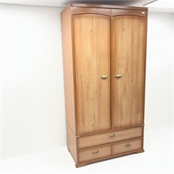 Harrods inlaid cherry double wardrobe, two doors above two drawers, W110cm, H214cm, D59cm