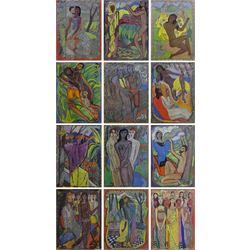 Edward Harris Wolfe (South African 1897-1981): 'Song of Songs', set of 12 limited edition offset lithographs on aluminium lined paper in four colours, each signed and numbered 228/250 in pencil on the mount 36cm x 26cm (image size) framed with original text 