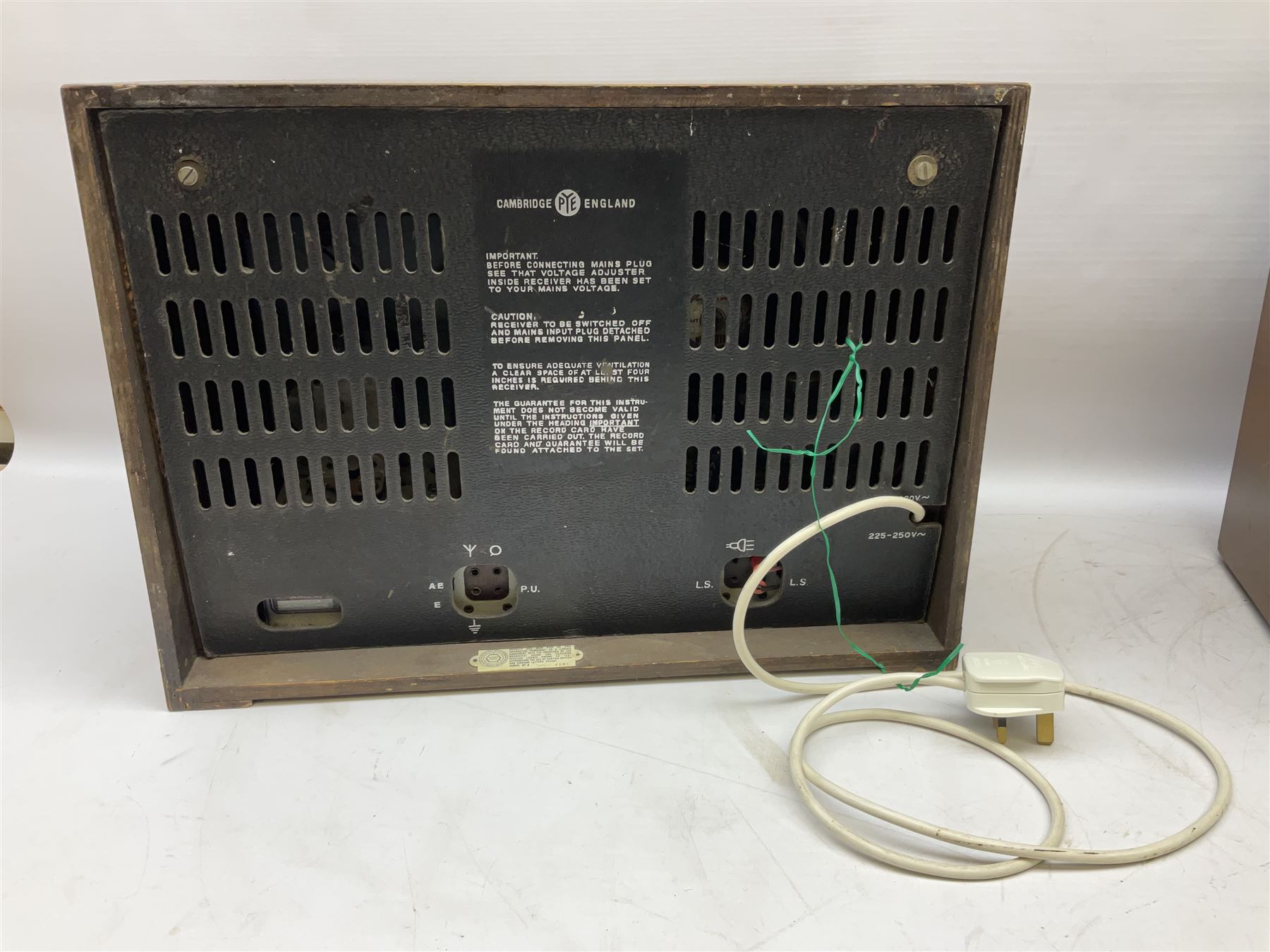 1950s Pye Type PE80 Cambridge International radio, W58cm H43cm D27cm, together with 1952 Pye Type P45 valve radio and 1940s Pye Type 15A radio (3)