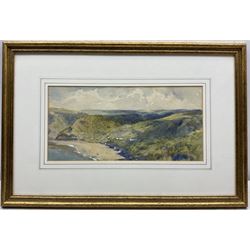 John Spence Ingall (Staithes Group 1850-1936): 'Runswick Bay - looking over the Sands to Hob Holes', watercolour signed, titled on label verso 16cm x 34cm 
Provenance: a wedding present to the artist's godson, Peter Hill, in 1935, thence by descent through the family of Mark Senior. Peter Hill, born 1909, was the son of Ingall's friend and fellow Staithes Group member Rowland Henry Hill.
