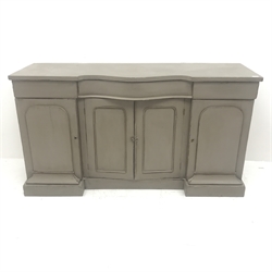 19th century painted breakfront console sideboard,  one long and two short drawers, plinth base, W168cm, H90cm, D60cm
