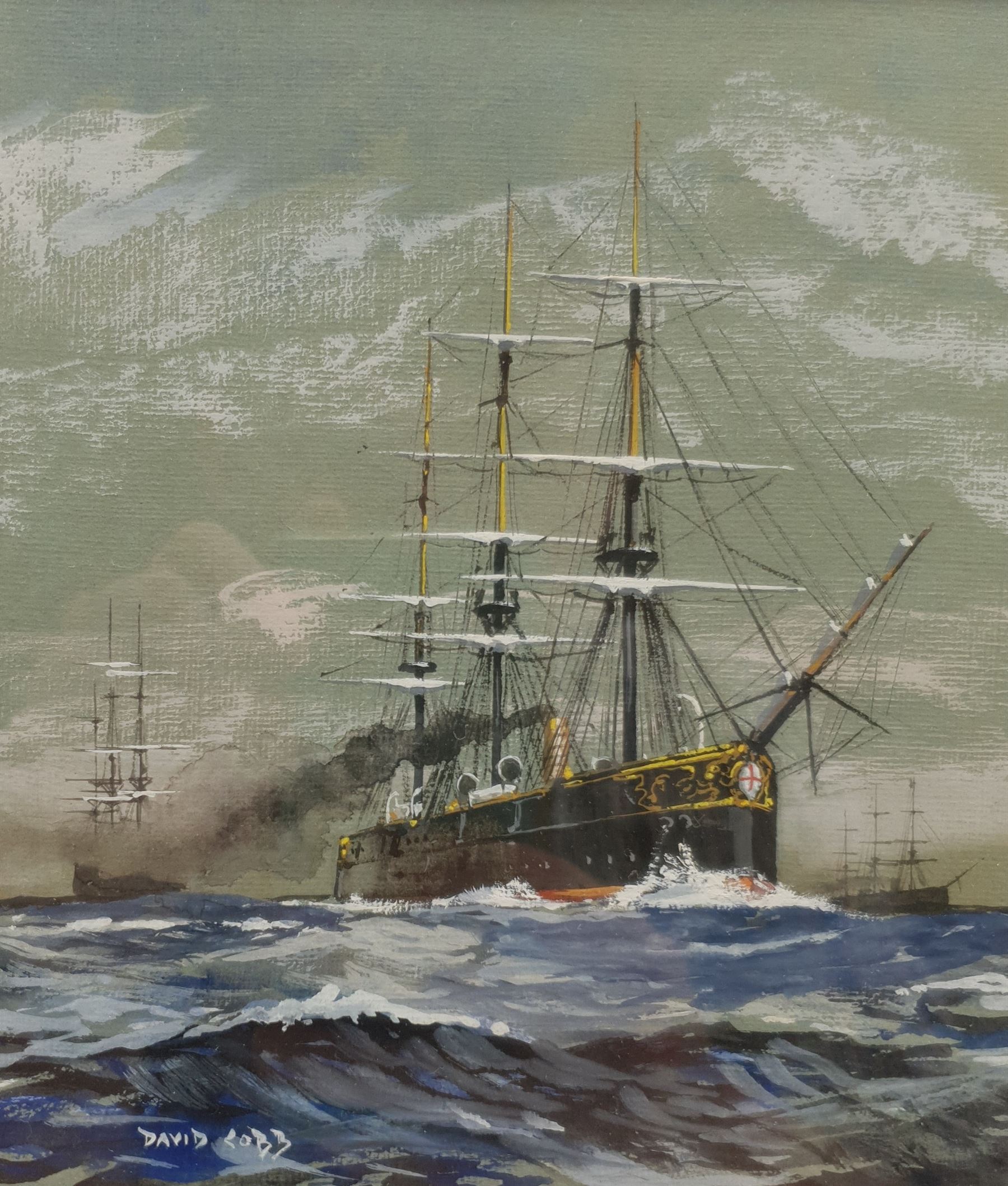 David Cobb RSMA (British 1921-2014): 'An Ironclad c.1870', gouache signed 16cm x 14cm