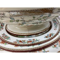 Victorian Copeland Spode Indian Tree pattern dinner service, to include sixteen dinner plates, fifteen side plates, eleven soup bowls in two sizes, four covered tureens of various forms, eight serving platters of various sizes etc  (74)