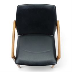 Henning Kjaernulf (1911–1975) for Korup Stolefabrik - Danish mid-century teak framed model 23 chair with black leatherette upholstery
