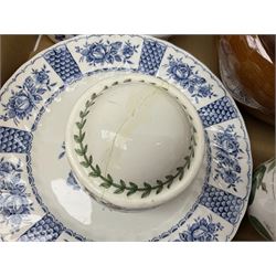 Quantity of teawares to include Coclough, Pearsons stoneware lidded twin handled pot, and other ceramics in two boxes