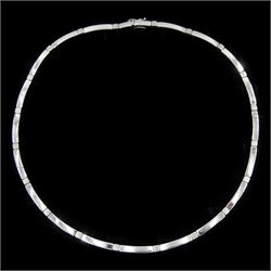 9ct white gold polished rectangular link and textured square link necklace, hallmarked