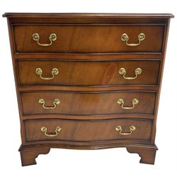 Georgian design mahogany serpentine chest, moulded top over four cock-beaded drawers, on bracket feet