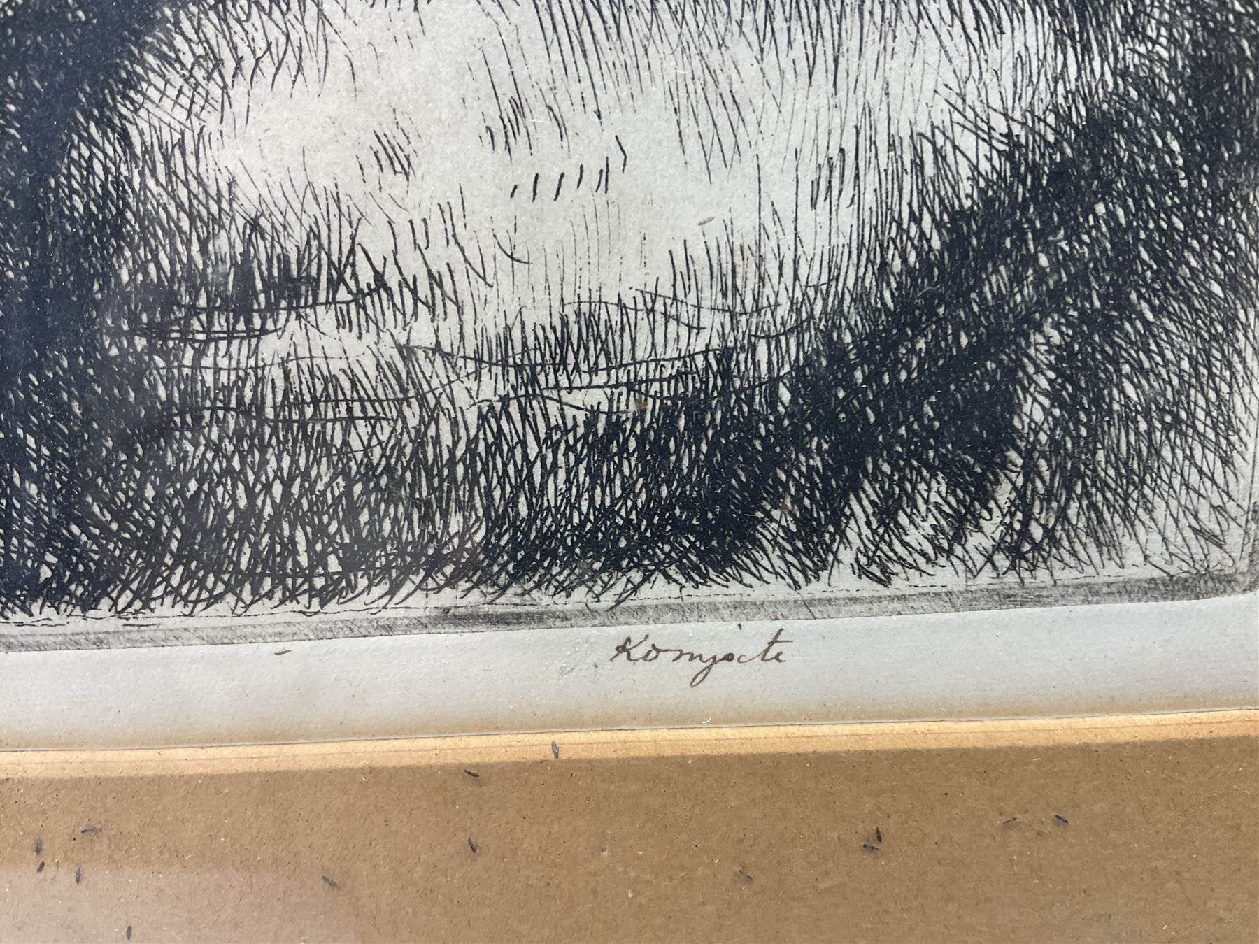 George Percival Gaskell (British 1868-1934): Neuschwanstein Castle Germany, etching signed in pencil together with Julius Komjati (Hungarian 1894-1958): Prisoner in Prayer, etching signed in pencil max 23cm x 25cm (2)