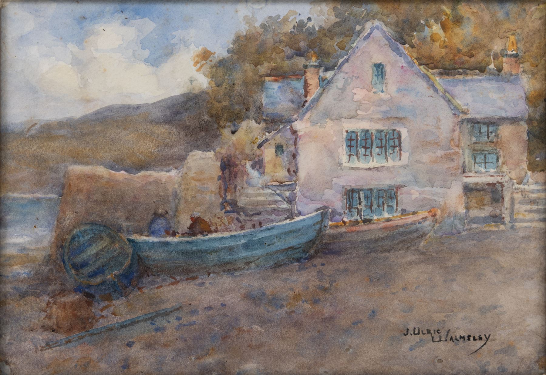James Ulric Walmsley (British 1860-1954): House on the Lakeside and Moors Landscape, two watercolours  signed, 19cm x 28cm and 18.5cm x 26cm (2)