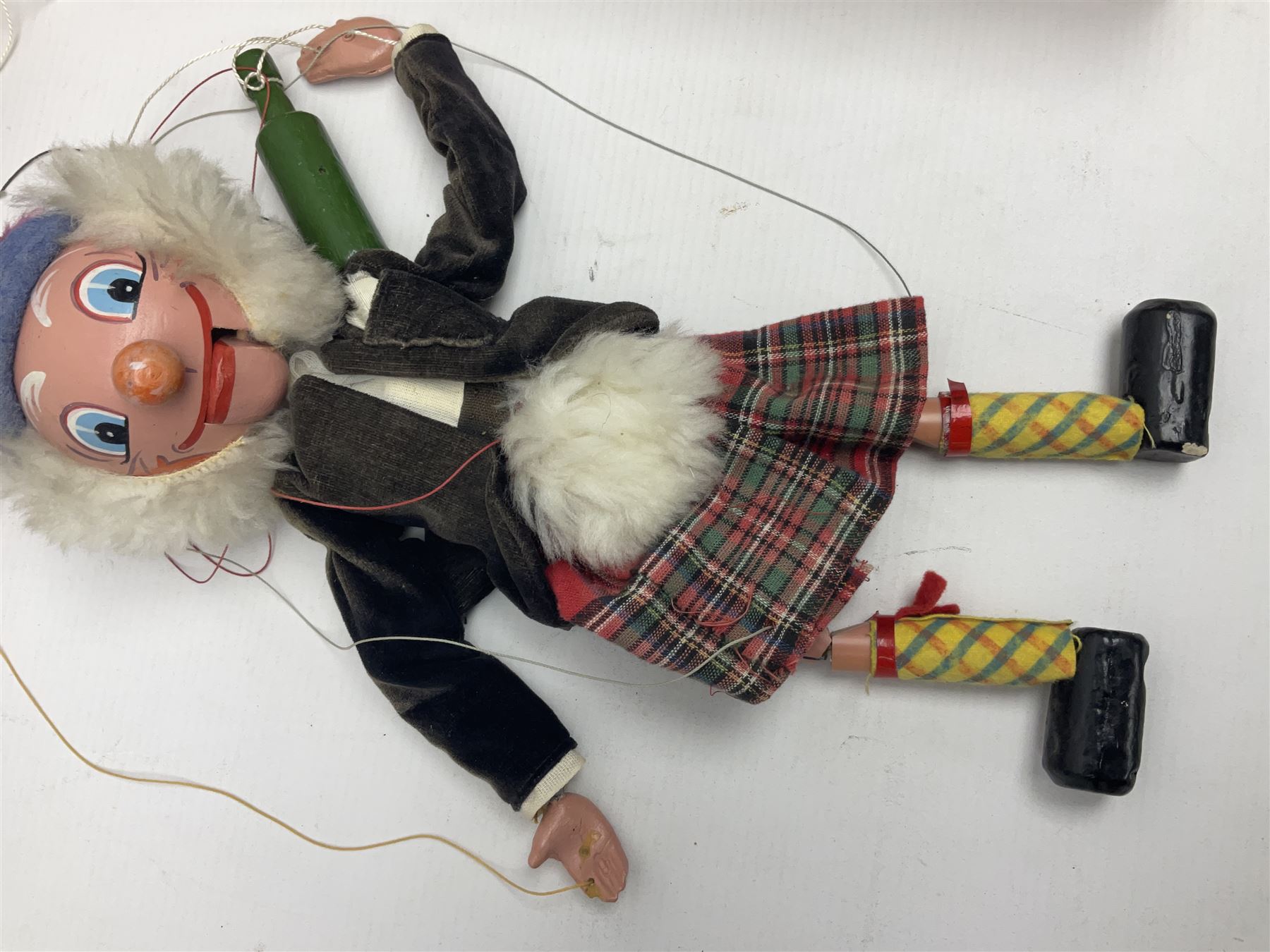 Three Pelham puppets - 'Brains' from Thunderbirds in blue/yellow box; Witch in yellow window box; and Macboozle in brown box (3)