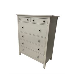 IKEA - 'Hemnes' white finish straight-front chest, fitted with two short and four long drawers; and IKEA - 'Hemnes' pair white finish bedside chests, fitted with two drawers