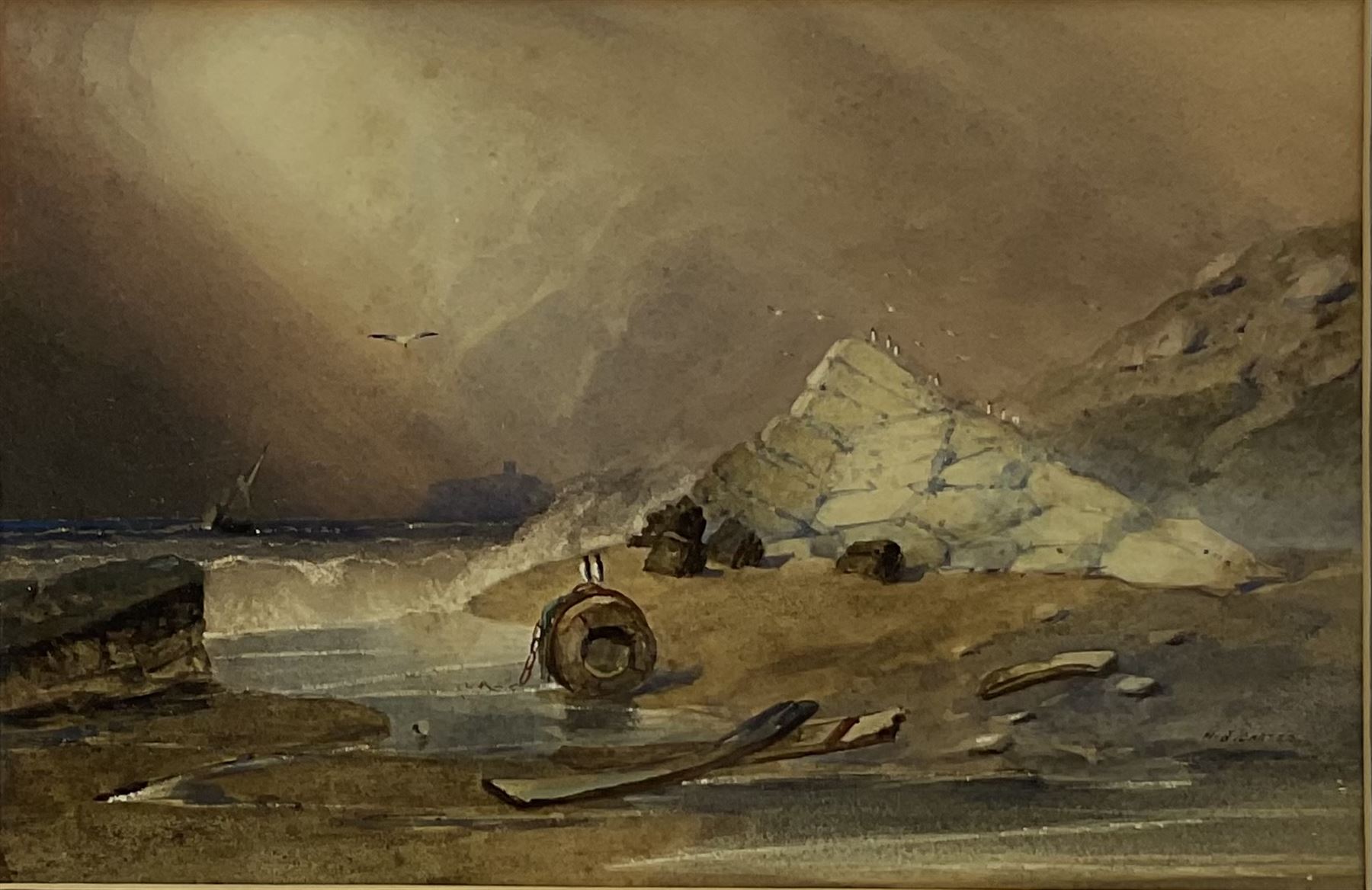 Henry Barlow Carter (British 1804-1868): Monkey Island Scarborough, watercolour signed, original John Linn gallery label verso 21cm x 32cm