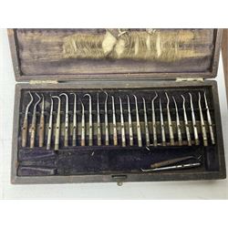 Set of Pharmaceutical scales, marked 'The Holborn Surgical Inst. co. Ltd London' together with two postal scales and to cased sets of dentist burs 