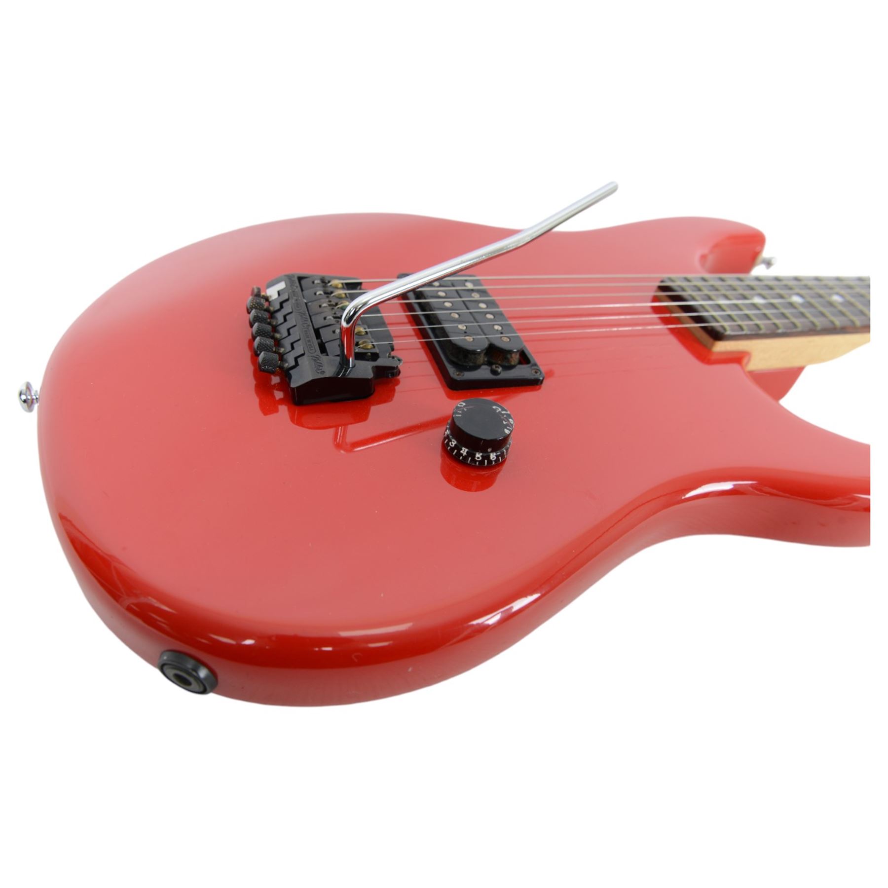 1980s American Peavey Nitro I hand-made electric guitar with Kahler tremolo, in bright red finish, serial no. 02786479, L97cm, in Gear4Music soft carry case