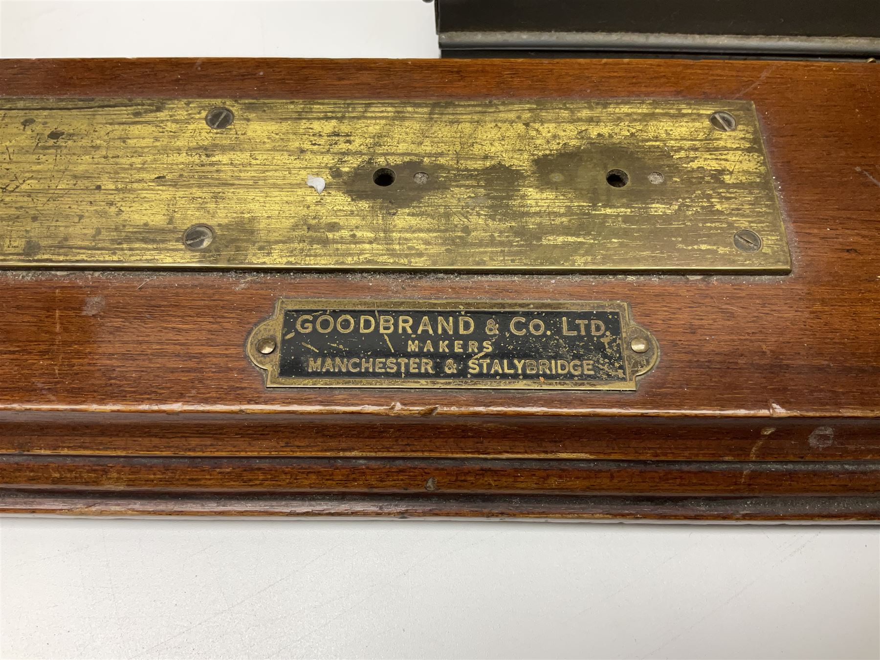 Collection of textile equipment, comprising, Goodbrand & Co. mahogany and brass yarn tester, Negretti & Zambra barograph and two sets of precision scales