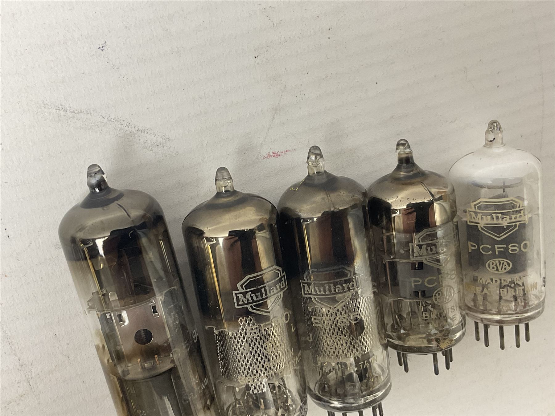 Collection of Mullard thermionic radio valves/vacuum tubes, including EF85, PCF80, PCF86, EF80, PCL805/85 approximately 30 as per list, unboxed