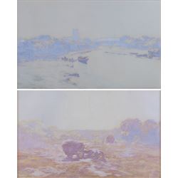 John Baragwanath King (British 1864-1939): River Landscape and Hay Making, pair watercolou...