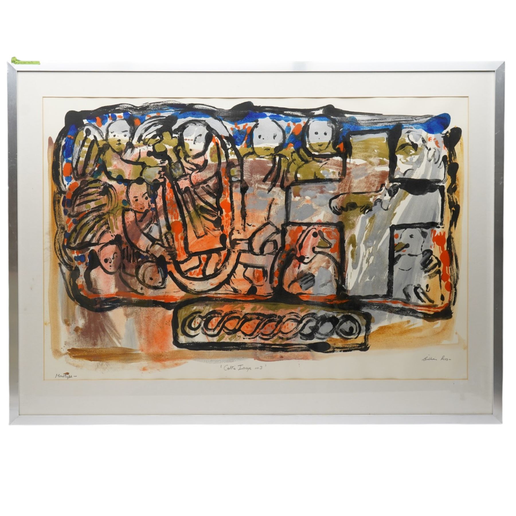 Gillian Ross Kelsey (British 1935-2025): 'Celtic Image No 3' and 'Celtic Image No 4', two acrylic monotypes signed and titled in pencil max 70cm x 110cm (2)