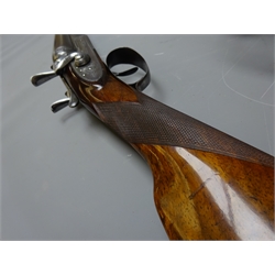  SHOTGUN CERTIFICATE REQUIRED Purdey 12-bore side-by-side double barrel hammer action shotgun, the walnut stock with chequered fore-end and steel butt plate, scroll chased trigger guard and action marked Purdey to either side No.5729, 72.5cm barrels stamped 39307, 114cm overall, in Holland & Holland leather trimmed canvas shoulder of mutton case  