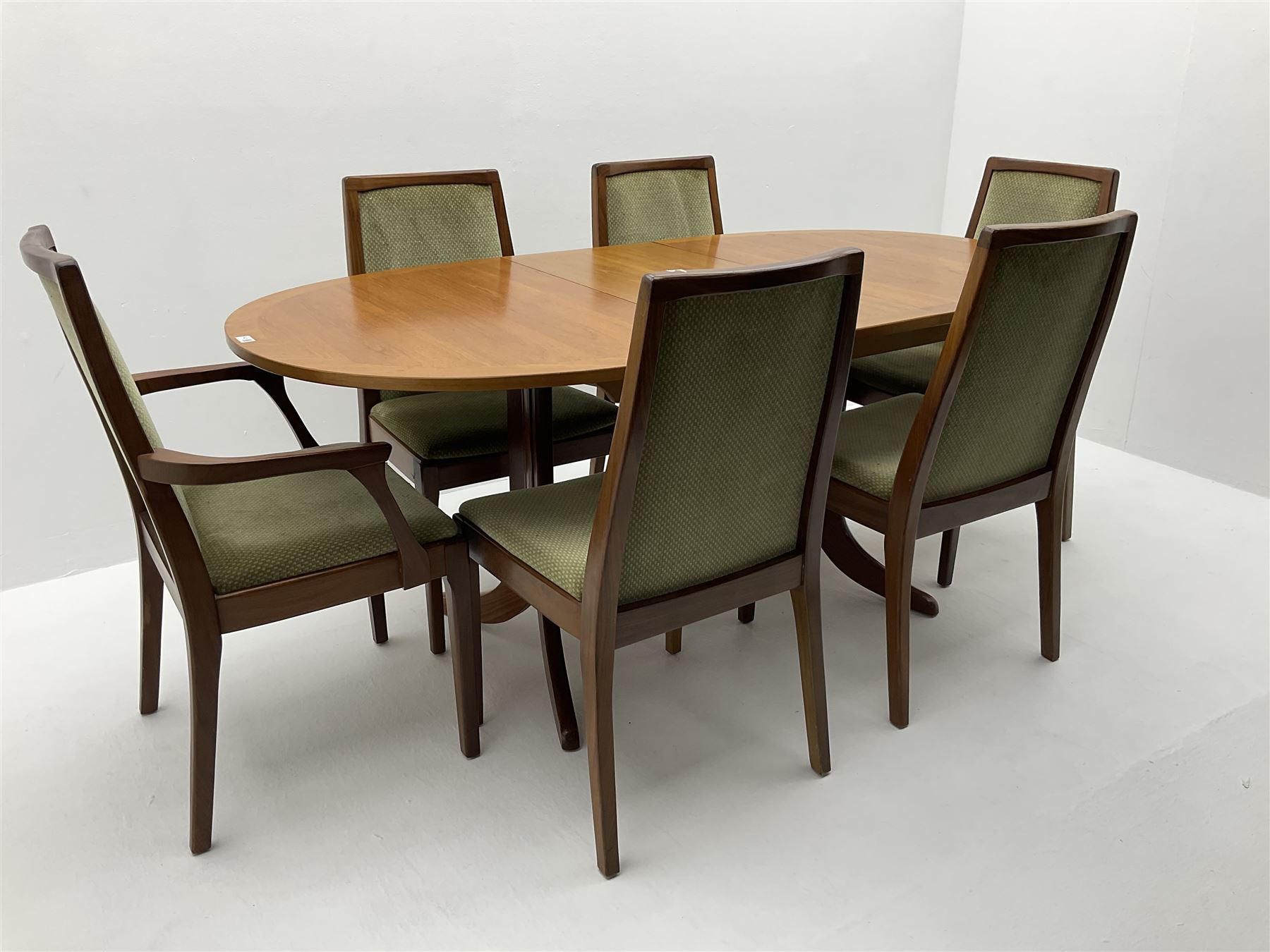 Nathan teak extending dining table and six chairs