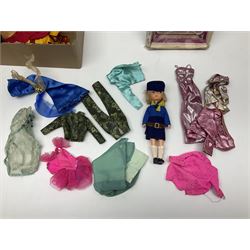 Doll's blue plastic tea set in original box marked 'Designed by Mabel Lucie Attwell'; Mattel Barbie Hip fashion doll; boxed; Twiggy fashion doll; boxed; and quantity of fashion doll clothing including boxed outfit for Lisa Littlechap etc