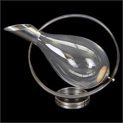 Christofle Fidelio wine decanter, the glass decanter held in a circular band silverplate f...