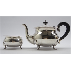  Silver teapot with ebony handle and lift and matching sugar bowl by Robert Chandler Birmingham 1923 20oz gross  