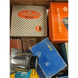 Watkins Bee Meter, in orignal box together with a Kodak Pocket Instamatic 400, Wray Stereo Graphic Viewer, Schneider-Kreuznach lens and a collection of other cameras and equipment 