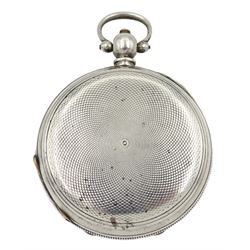 Chinese silver full hunter key wound lever pocket watch, white enamel dial with Roman numerals, subsidiary seconds dial and numbered 30450, case with Chinese and Swiss hallmarks