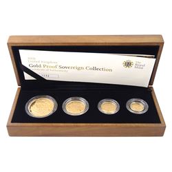 Queen Elizabeth II 2008 'Gold Proof Sovereign Sovereign Collection', comprising 22ct gold five pound, double sovereign, full sovereign and half sovereign coins, cased with certificate