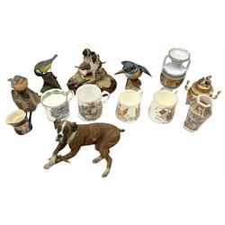 Beswick kingfisher model no. 2371, Country Artists model of a recumbent boxer, other composite animal figures, Satsuma vase and another lidded twin handled example (a/f),  together with quantity of other ceramics etc