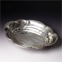 Norwegian 830 standard hammered silver oval fruit bowl with a raised border design W32 cm ...